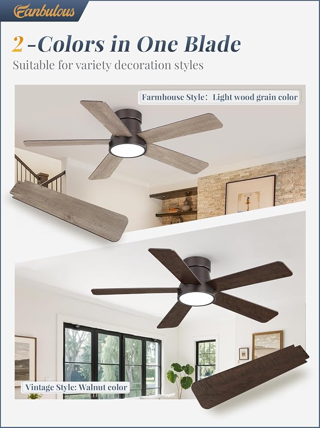 Fanbulous 42 Inch Ceiling Fans with Lights and Remote,Indoor Modern Flush Mount Ceiling Fan with 3CCT 6-Speed Quiet DC Motor,Small Low Profile Ceiling Fan for Bedroom Living Room Office(Oil Bronze)