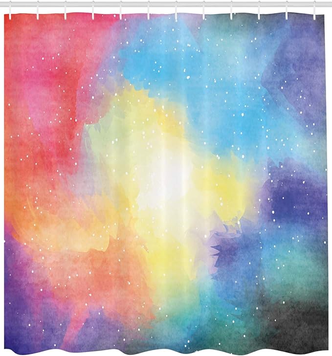 Ambesonne Abstract Shower Curtain, Watercolor Galaxy Outer Space Star Dust Seemed Image in Vivid Colors Modern Print, Cloth Fabric Bathroom Decor Set with Hooks, 69" W x 75" L, Multicolor Plum