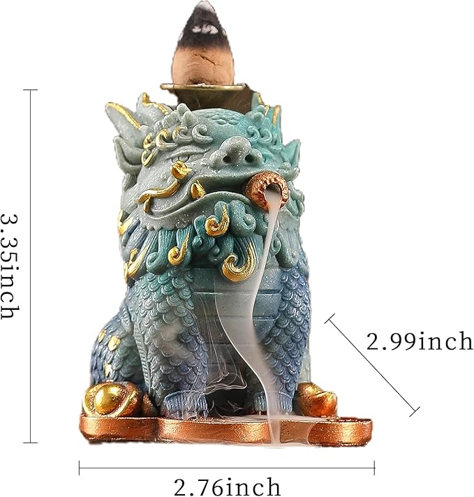 Backflow Incense Burner - Resin Tabletop Incense Holder for Cones, Fortune Dragon Statue Home Decor, Desktop Aromatherapy Ornament with Smoke Waterfall Effect for Living Room