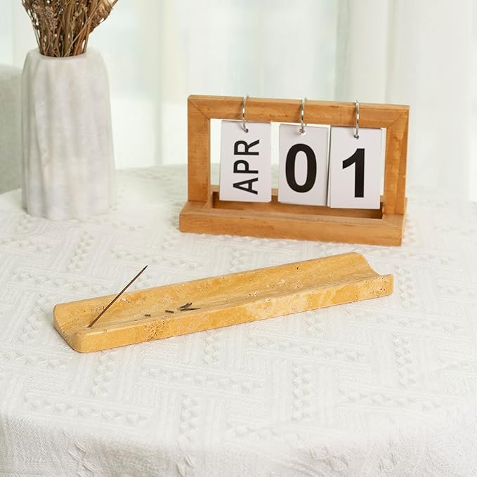 Koville Marble Incense Holder, Incense Holder for Sticks, Incense Sticks Holder Ash Catcher for Meditation Yoga SPA, Natural Stone Incense Burner, Home Table Decor (Yellow)