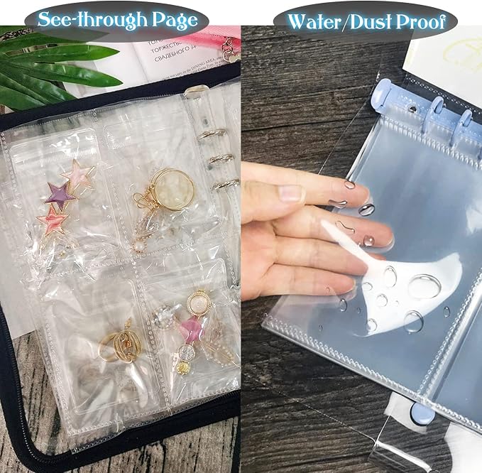 Clear Double-Sided Refill Inner Pages for Transparent Jewelry Storage Book 6 Ring Binder, 20 Sheets 160 Pockets