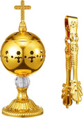 Zonon 1 Set Incense Burner with Tong, Frankincense Charcoal Incense Stand Holder, Ideal for Yoga, Spa, Aromatherapy, Home and Christian Church Censer (Gold,Retro)