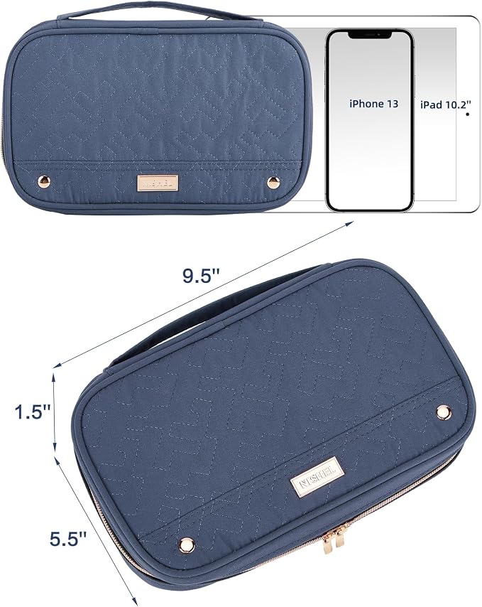 NISHEL Travel Jewelry Case Organizer, Tangle-Free Necklace Storage Bag | Stores rings, earrings, bracelets and watches in a compact case for travel and daily use, Aegean-Blue, Medium
