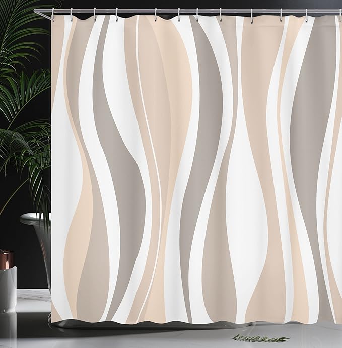 Ambesonne Vintage Shower Curtain, Retro Vibrant Stripes Funky Lines Design Patterns Abstract Print, Cloth Fabric Bathroom Decor Set with Hooks, 69" W x 70" L, Dark Tan