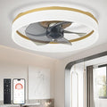 DLLT LED Ceiling Fan with Light: 16" Modern Low Profile Flush Mount Fandelier with App & Remote Control - Dimmable Gold Bladeless Fan Light Fixture for Bedroom Kids Room Living Room