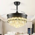 42" Fandelier Ceiling Fan with Lights,Crystal Retractable Ceiling Fan with Light,Chandelier Fans for Bedroom,Living Room,Reverse Motor,6 Speeds,3 Color Temperatures,Remote & APP Control-Black