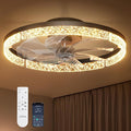 addlon Ceiling Fans with Lights and Remote, 20'' Low Profile Flush Mount Ceiling Fan, 3000–6000K Dimmable LED Fandelier, Bladeless Crystal Fan Light for Bedroom, Kitchen, Living Room, Black