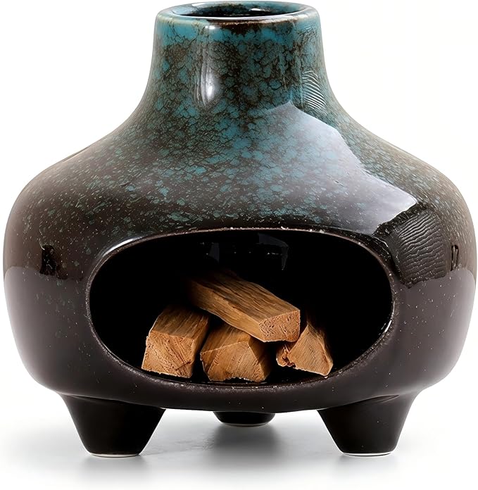 Palo Santo Holder Ceramic,BAOBYAO Blue Palo Santo Burner Incense Holder,Cone Incense Burner Mini Chiminea for Wood Sticks,Aromatic Home Decor for Spiritual Rituals,Yoga,Meditation, 4 * 4 * 4INCH