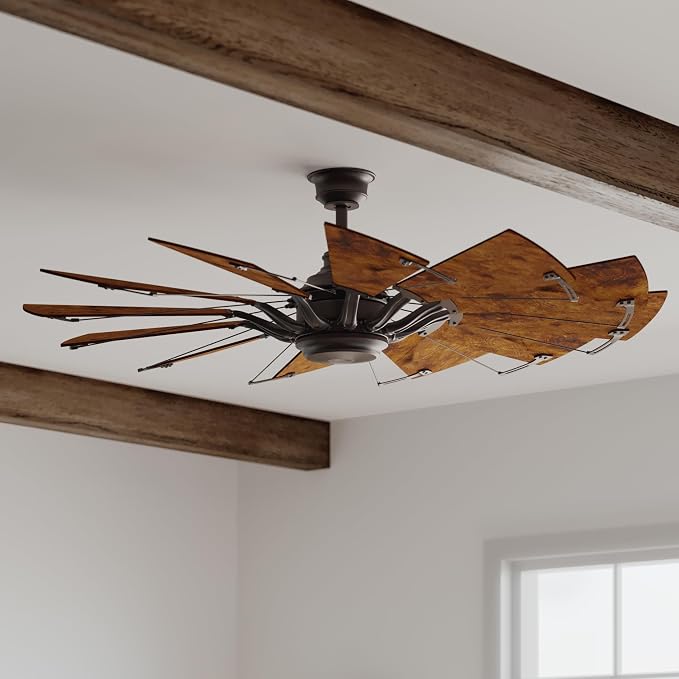 Progress Lighting Springer Collection DC Motor Farmhouse Windmill Ceiling Fan, Architectural Bronze, 12-Blade (60" W x 17-3/8" H) P250000-129