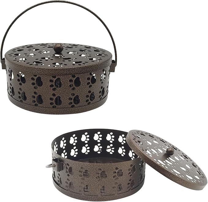 2 Pcs Mosquito Coil Holder Retro Portable Incense Coil Holder Round Fireproof Metal Hanging Incense Burner with Handle for Home Indoor Outdoor Patio Camping Hiking, Dog Paw Style