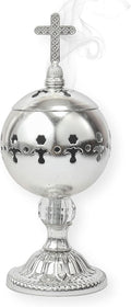 Nazareth Store Silver Charcoal Incense Burner Catholic Cross Censer Brass Plated Distiller for Church and Home