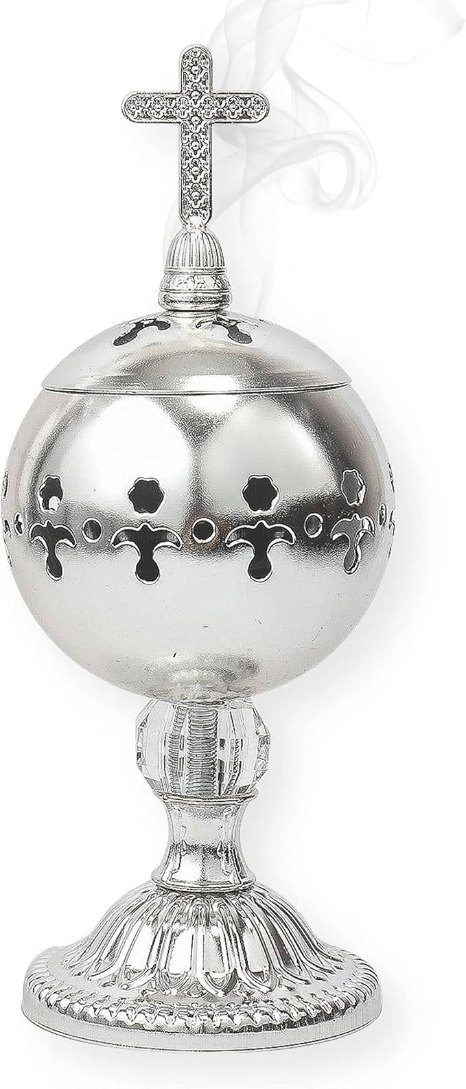 Nazareth Store Silver Charcoal Incense Burner Catholic Cross Censer Brass Plated Distiller for Church and Home