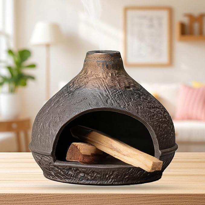 Palo Santo Holder Incense Burner-Zongzi Clay Smudge Bowl with Chimney, Mini Ceramic Fireplace for sage、Cone Burning (Handmade - B)