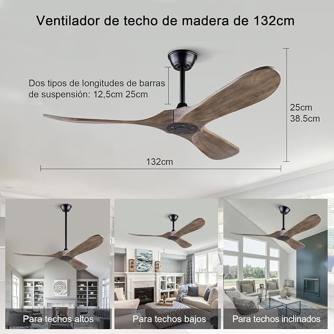 52 Inch Ceiling Fans Without Lights, Indoor/Outdoor Ceiling Fan no Light,3 Solid Wood Blades, Black Ceiling Fan for Living Room Patios Bedroom Porch (Gray Drawing Lines Blades)