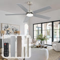 52 Inch Ceiling Fans with Lights and Remote for Bedroom Living Room Kitchen Home Office Indoor/Outdoor, 18W 3CCT Dimmable, Dual Color 5 Blades 6 Speed Reversible Quiet DC Motor, Sand-nickel/Wood Grain