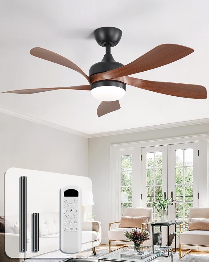 Sofucor 42 Inch Ceiling Fan with Lights and Remote, Indoor/Outdoor Ceiling Fan with Light 6-Speed 3 CCT 3-Timer, Low Profile Ceiling Fan 5 Blade Quiet DC Motor for Bedroom Living Room Patio