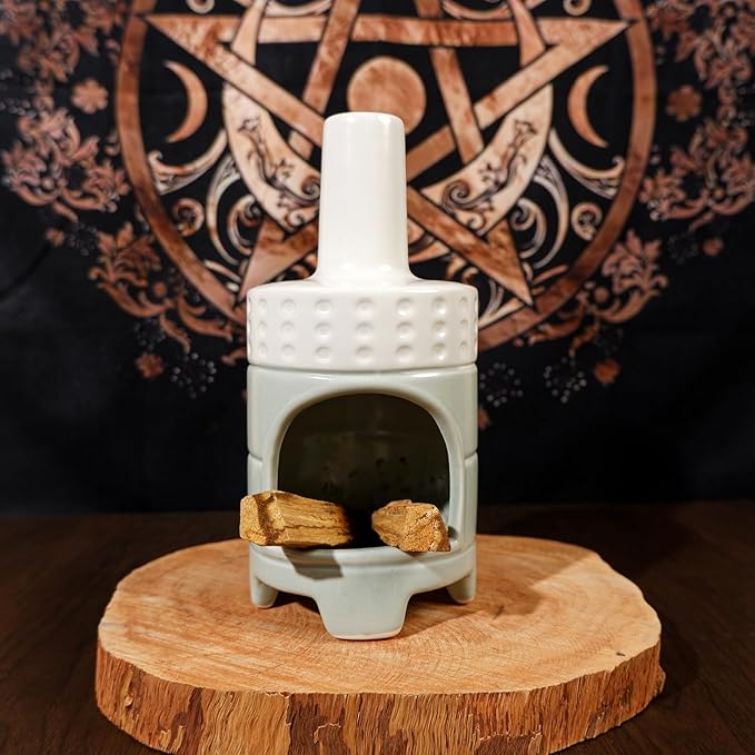 MOUGIGI Handmade Ceramic Palo Santo Holder Burner - Mini Chiminea Incense Dish for Palo Santo Sticks & Sage -Cone Burner Elegant Design for Energy Cleansing, Yoga, Meditation & Aromatherapy Idea