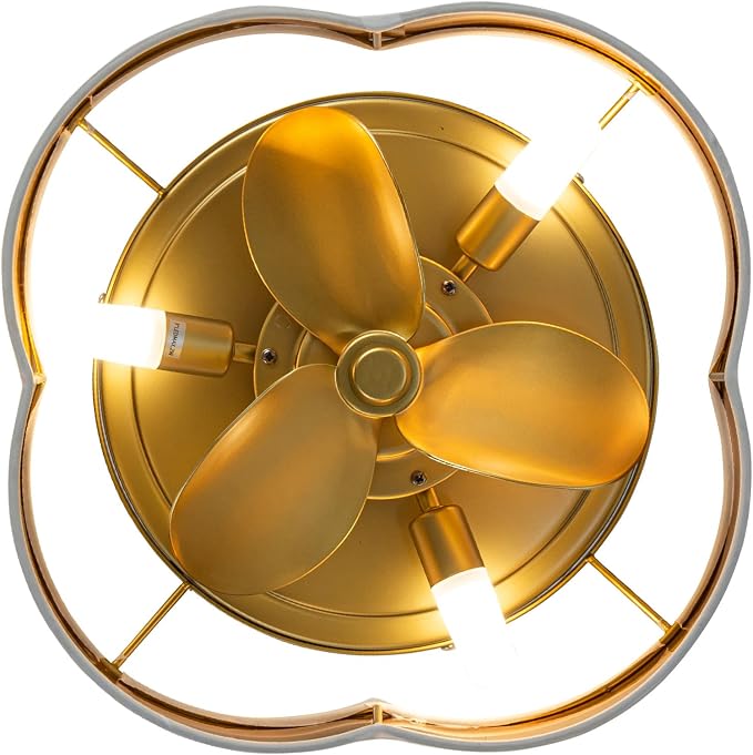 Caged Gold Fandelier Ceiling Fan with Light, 13.2 inch Low Profile Ceiling Fans with Lights and Remote, Max 1350 RPM Flush Mount Boho Ceiling Fan Chandeliers with G9 LED Light for Bedroom Foyer