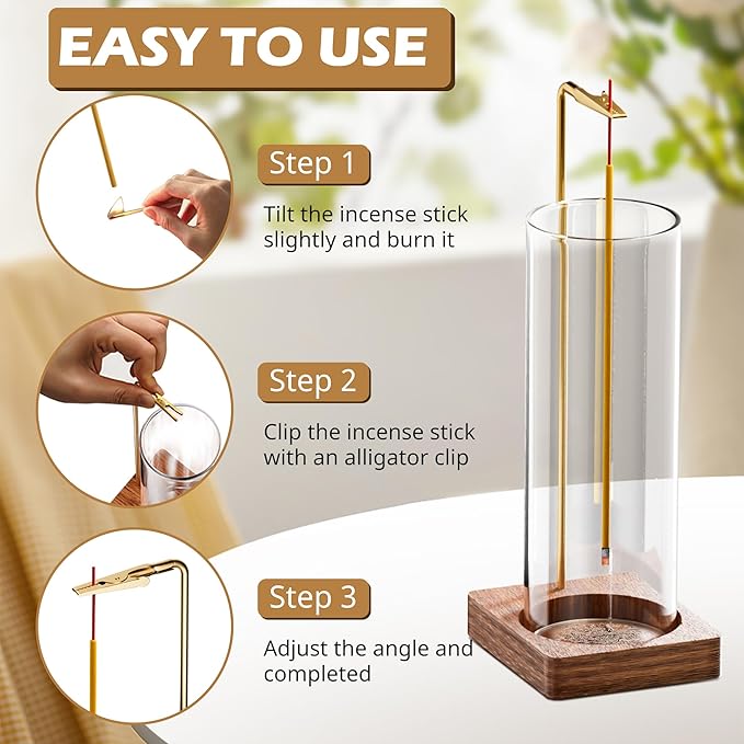 Incense Holder for Sticks, Insence-Stick Holder, Anti-Ash Flying No Mess Incense Burner, Incense Stick Holder with Glass Ash Catcher, for Yoga Spa Meditation Home Decor(2 Pack)