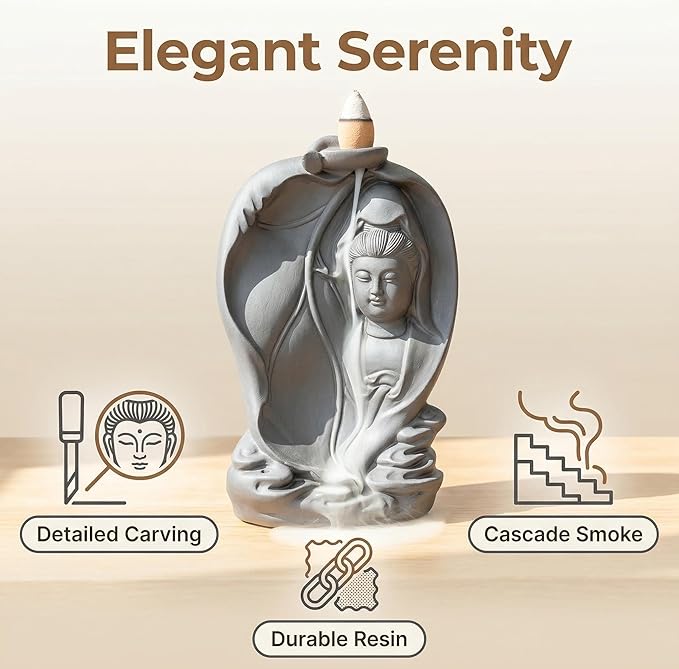Ceramic Incense Burner, Waterfall Reflux Design, Aromatherapy Holder for Cones and Sticks, Dark Brown。 (XGY)