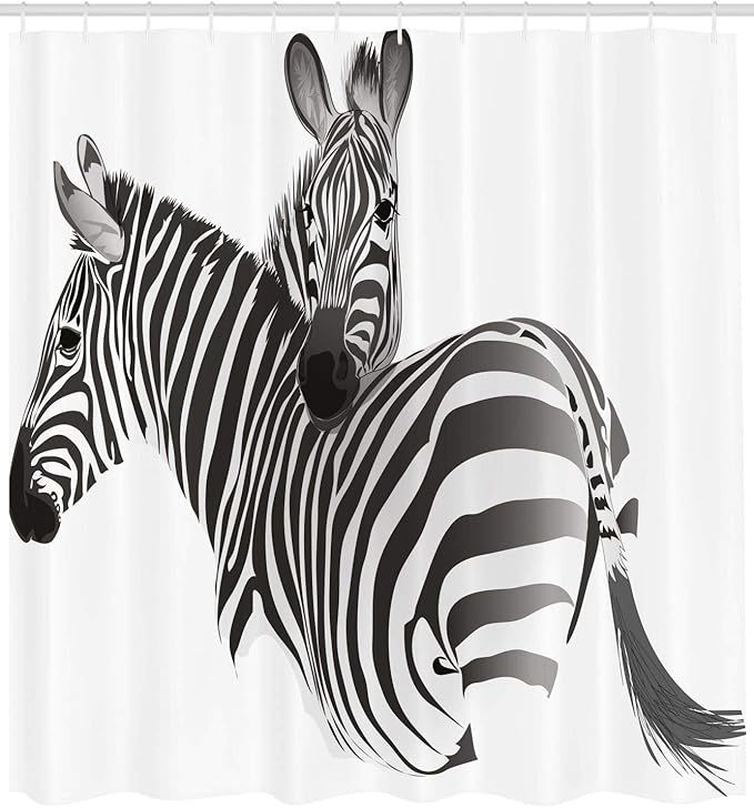 Ambesonne Zebra Shower Curtain, Exotic Animals Couple Savannah Theme Jungle Fauna Camouflage Digital Design Print, Cloth Fabric Bathroom Decor Set with Hooks, 69" W x 84" L, Grey White