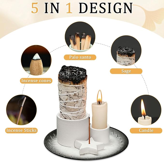 Comeon Palo Santo Holder, Backflow Incense Burner Holder Candle Holder Sage Burner Holder for Burning, Ceramic Incense Holder for Sticks for Meditation Yoga Room