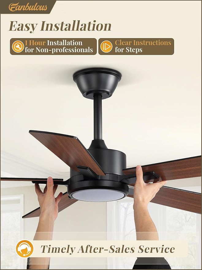 Fanbulous 42 Inch Ceiling Fans with Lights and Remote, Stepless Color Temperature Change & Dimmable 20W LED Ceiling Fan, 6 Speeds Reversible Quiet DC Motor for Bedroom, Living Room, Apartment,Black