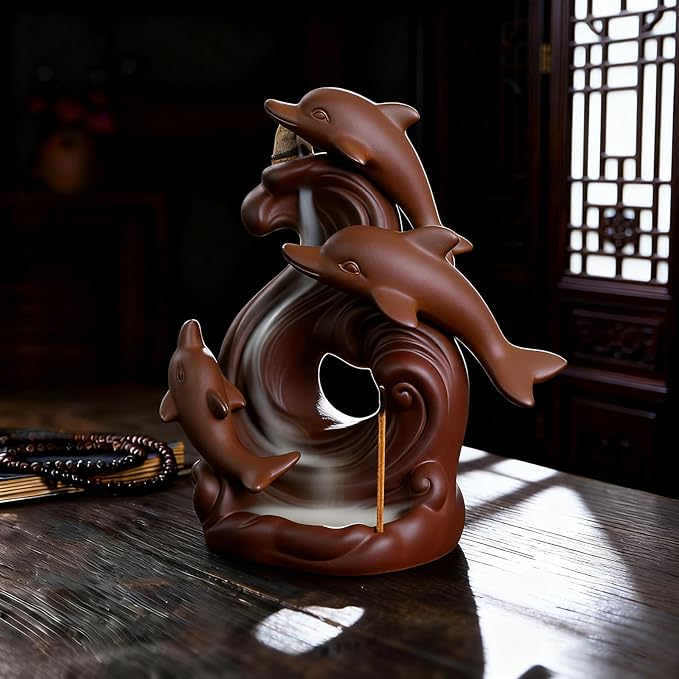 Incense Burner Backflow Ceramic Incense Holder Handmade Purple Sands Incense Sticks Censer for Home Decor Yoga Craftwork Figurine (A)