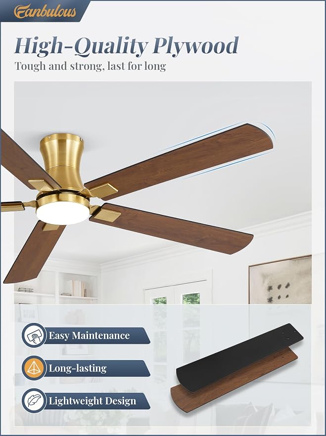 Fanbulous 60 inch ceiling fan with light, Low Profile Ceiling Fan with Light, App&Remote Control, Dimmable LED Light, Flush Mount Ceiling Fan for Indoor Bedroom Living Room, Qiuet DC Motor
