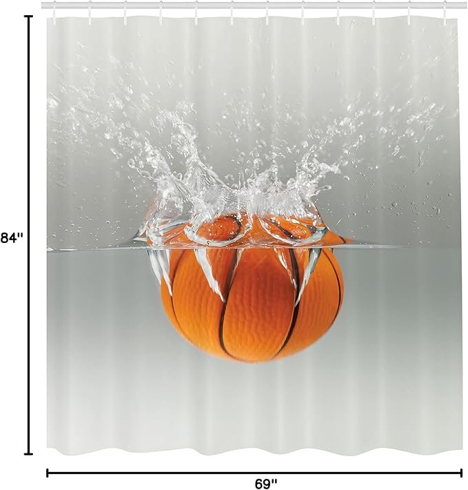 Ambesonne Sports Shower Curtain, Falling Basketball into The Water Leisure National American Activity Entertaining Hobby Print, Cloth Fabric Bathroom Decor Set with Hooks, 69" W x 84" L, Orange Beige