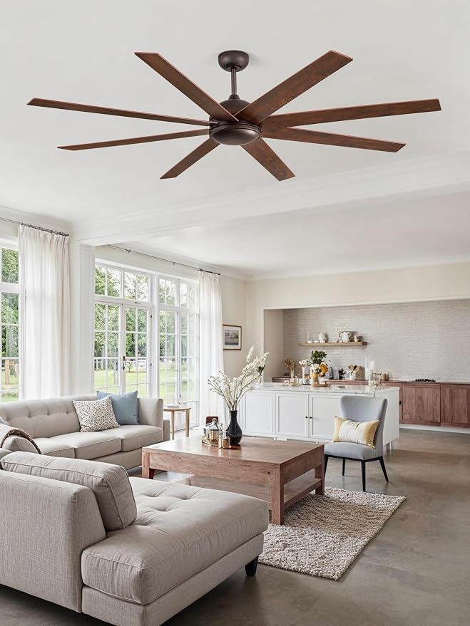 72 Inch large Ceiling Fan without Light, Brown Farmhouse Ceiling Fan with Remote, 6-Speeds, Quiet Reversible DC Motor, Indoor/Outdoor Ceiling Fans no Light for Living Room, Garage, Patio