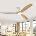 Sofucor 52 Inch Ceiling Fan with Lights and Remote | Low Profile Flush Mount, Outdoor Modern, 6-Speed 3-CCT with Timer, 3 Wood Blades