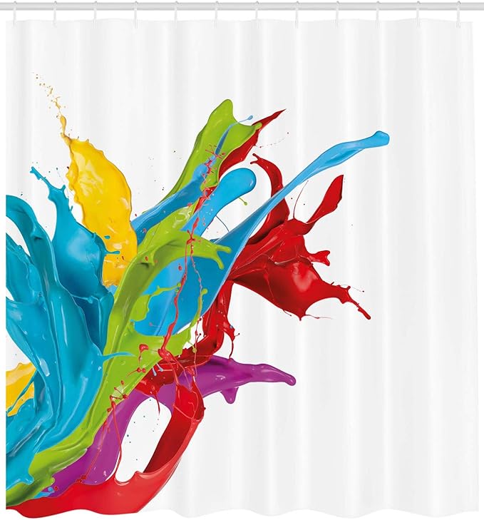Ambesonne Colorful Shower Curtain, Surreal Fluid Liquid Flowing Paint Splash Featured Digital Graphic Print, Cloth Fabric Bathroom Decor Set with Hooks, 69" W x 84" L, Multicolor White