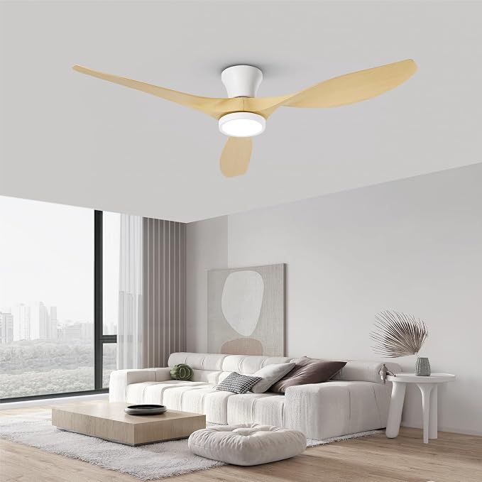 TALOYA 52 inch Ceiling Fans with Lights and Remote, Flush Mount Low Profile Ceiling Fan with Reversible DC Motor ABS Blades for Bedroom Living Room Kitchen Light Oak Finish