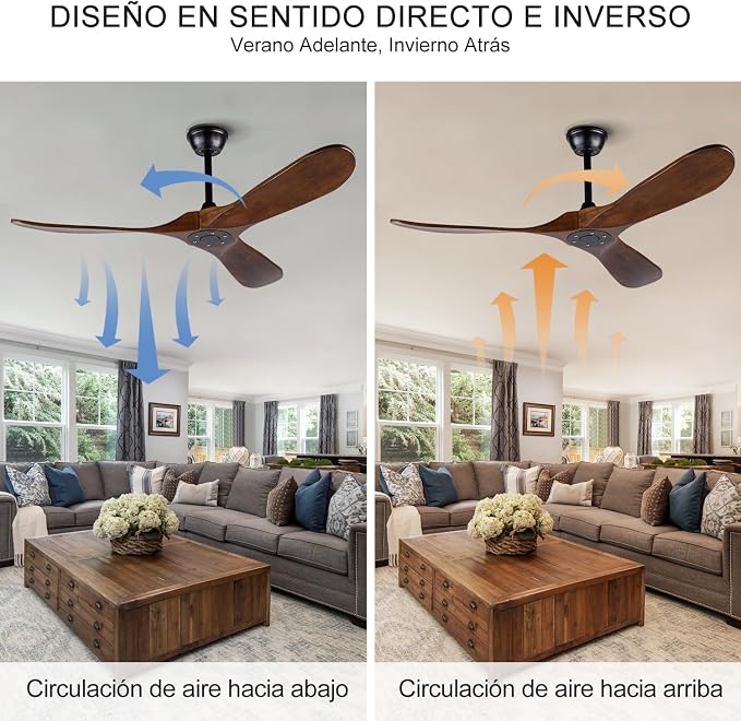 Ceiling Fans without Lights, 52 Inch Wood Ceiling Fan no Light with Remote,Outdoor Ceiling Fan for Living Room,Patio, Porch,6 Speed, Quiet DC Motor(Deep Walnut Blades)