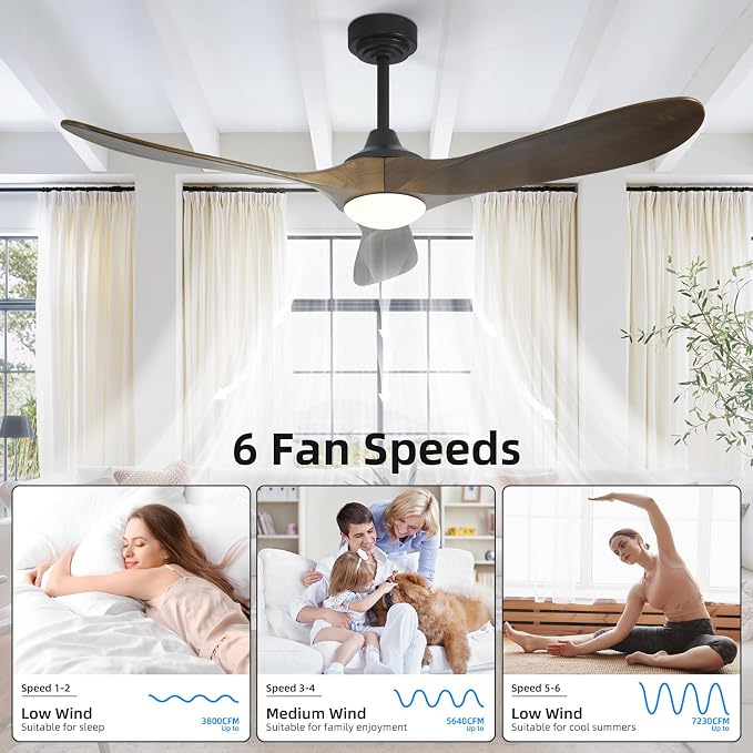 52” Outdoor Ceiling Fan with Light, Compatible with Alexa/Google, 3 Walnut Solid Wood Blade, Noiseless Reversible Dc Motor, Smart Outdoor Wood Ceiling Fan for Farmhouse Patios, Bronze