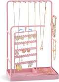 ProCase Jewelry Stand Holder Organizer and Storage, Pink (No-Assembly) | Rotating Earring Bracelet Holder Storage, Hanging Jewelry Display Velvet Ring Tray, Teen Girls Birthday Gifts Room Dorm Decor