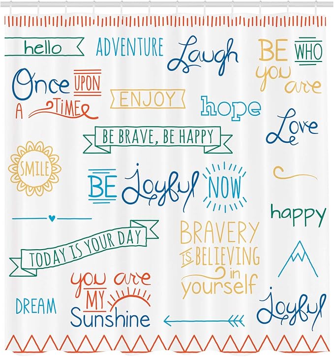 Ambesonne Adventure Shower Curtain, Various Words on Happiness and Self Value Uplifting Phrases Being Who You are, Cloth Fabric Bathroom Decor Set with Hooks, 69" W x 84" L, Dark Lavender