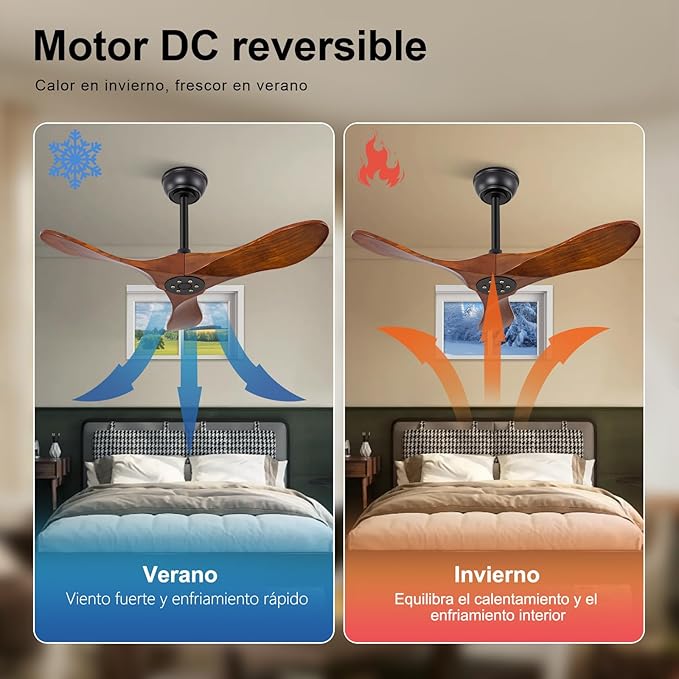 36 Inch Solid Wood Ceiling Fans without Lights, 6 Speeds,Reversible DC Motor, Noiseless, Black Ceiling Fan No Light, Modern Indoor Outdoor Ceiling Fan with Remote for Patio Living Room Bedroom
