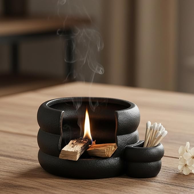 Ceramic Palo Santo Holder Burner, Handcrafted Incense Holder with Ash Catcher for Sage, Incense Cone, Smudge Stick Holder for Meditation, Yoga, Spiritual Cultivation Decoration & Gifts