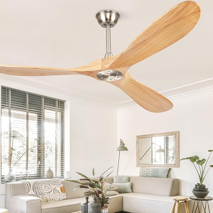 72” Ceiling Fans Without Lights, Wood Ceiling Fan with Remote Control No Light, Modern Propeller Ceiling Fan with 3 Blades,Brushed Nickel Outdoor Ceiling Fans for Patios (Nature Wood)