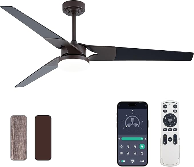 Ceiling Fan with Lights and Remote, 3 Blade App Control Timer Reversible Stepless Brightness and Color Temperature Outdoor Wood Ceiling Fan with Lights (Brown, 60 In'ch)