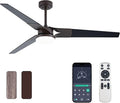 Ceiling Fan with Lights and Remote, 3 Blade App Control Timer Reversible Stepless Brightness and Color Temperature Outdoor Wood Ceiling Fan with Lights (Brown, 60 In'ch)