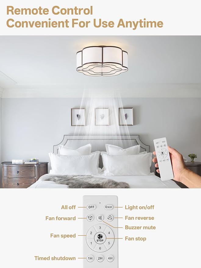 20" Farmhouse Ceiling Fan with Lights Flush Mount, Brown Enclosed Ceiling Fans with Lights Remote Control, Caged with 6 Speeds for Bedroom, Living Room, Nursery