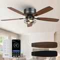 48" Flush Mount Farmhouse Ceiling Fans with Lights and Remote, 6-Speed Quiet Reversible Motor, Timing Function Low Profile Ceiling Fan for Bedroom Living Room Patio
