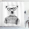 Ambesonne Animal Shower Curtain, Dressed up Hipster Nerd Smart Male Bear in Glasses Fun Character Animal Art Print, Cloth Fabric Bathroom Decor Set with Hooks, 69" W x 70" L, White Charcoal Grey