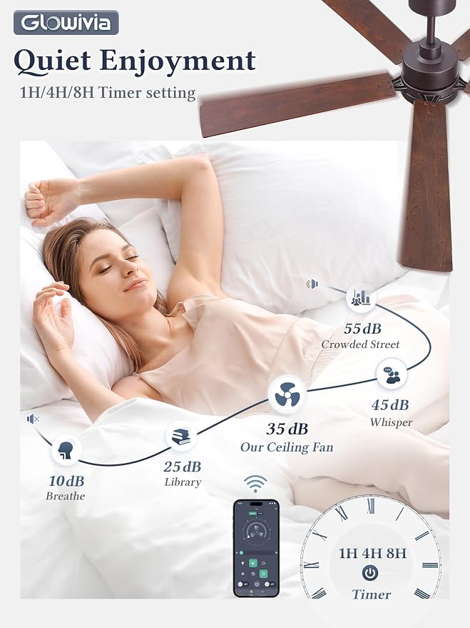 60 Inch Ceiling Fan with Lights and Remote, Smart APP Control, Dimmable with All-Setting Memory, Quiet DC Motor Reversible Blades, Damp Rated Modern Ceiling Fan for Bedroom Patio Living Room