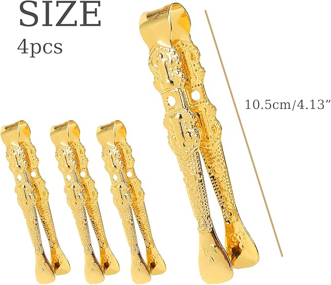 4 pcs Golden Incense Tongs, Vintage Charcoal Tongs with Floral Engraved Handle, Metal Incense Burner Clamp, Design Incense Clip (10.5CM)
