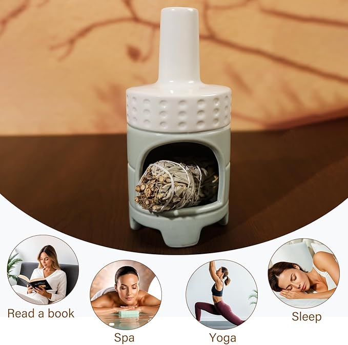 MOUGIGI Handmade Ceramic Palo Santo Holder Burner - Mini Chiminea Incense Dish for Palo Santo Sticks & Sage -Cone Burner Elegant Design for Energy Cleansing, Yoga, Meditation & Aromatherapy Idea