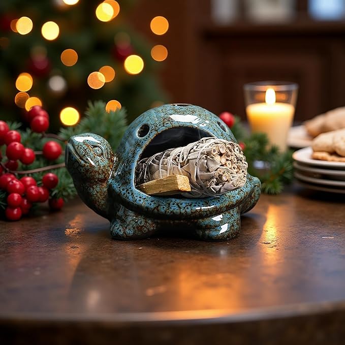 Turtle Palo Santo Holder Ceramic Palo Santo Burner Sage Holder for Burning,Sea Turtle Incense Holder for Wood Sticks Incense Cones and Sage,Incense Burner for Yoga Zen Meditation Altar Decor (A)